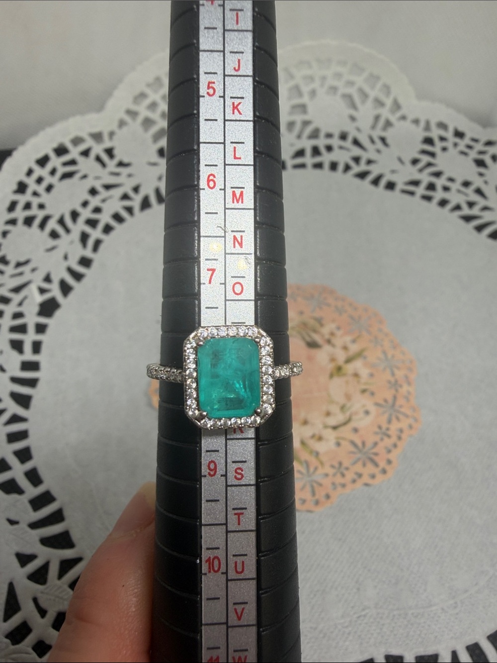 Genuine Paraiba Tourmaline & CZ Halo Ring in 925 Sterling Silver - Picture 7 of 7
